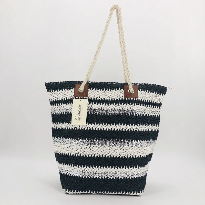 Straw Bag Women Hand-Woven Moon Shape Rattan Bag Drawstring Handbag