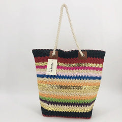 Straw Bag Women Hand-Woven Moon Shape Rattan Bag Drawstring Handbag