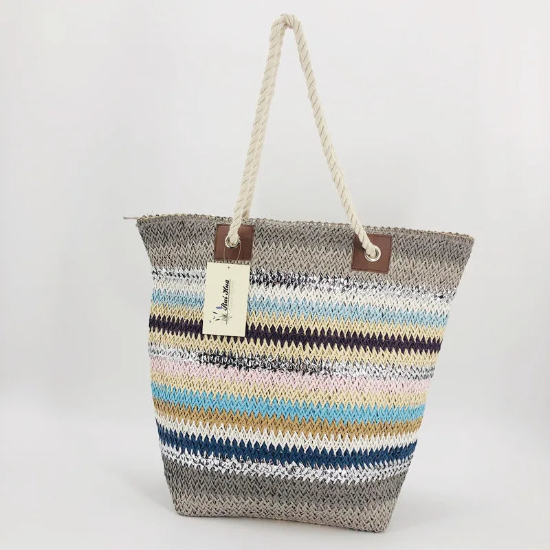 Straw Bag Women Hand-Woven Moon Shape Rattan Bag Drawstring Handbag