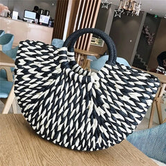 Straw Bag Women Hand-Woven Rattan Big Capacity Drawstring Beach Bag
