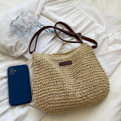 Straw Knitted Purses Milk White/Coffee Women Handbag Beach Bag