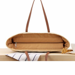 Striped Shoulder Straw Bag Ins Sen Holiday Vacation Woven Beach Leisure Bag