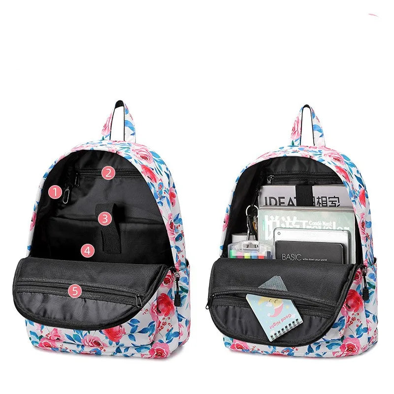 Flower Print Backpack Lightweight Anti-theft Computer Backpack