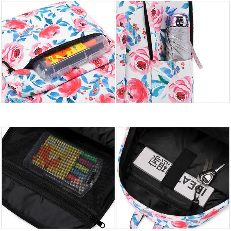 Flower Print Backpack Lightweight Anti-theft Computer Backpack