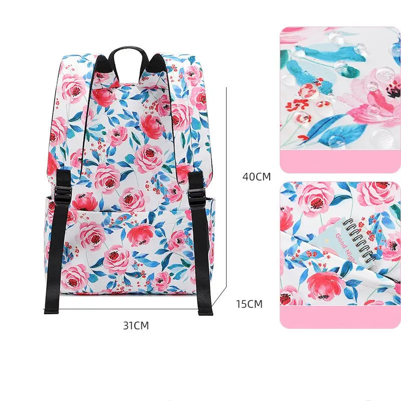 Flower Print Backpack Lightweight Anti-theft Computer Backpack