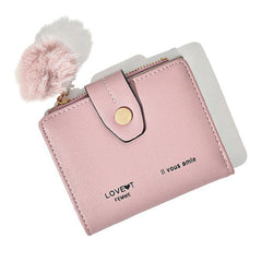 Students Small Wallet Pu Multifunctional Coin Clip Plush Pendant Zipper
