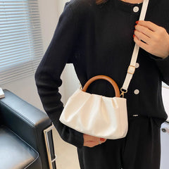High Wooden Handle Pleated Ladies Small Handbag