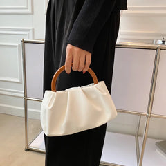 High Wooden Handle Pleated Ladies Small Handbag