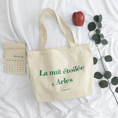 French Letter Print Canvas Shoulder Bag for Women
