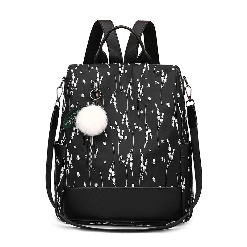 Floral Nylon Backpack for Ladies One-shoulder Student School Bag
