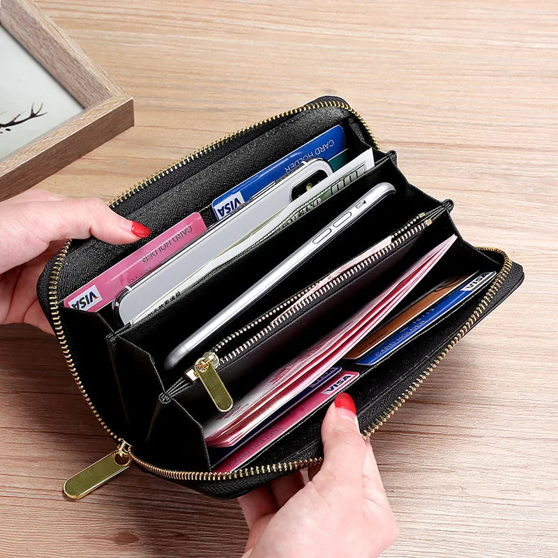 Leather Ladies Water Ripple Long Wallet Clutch Mujer Monedas Y Tarjetas