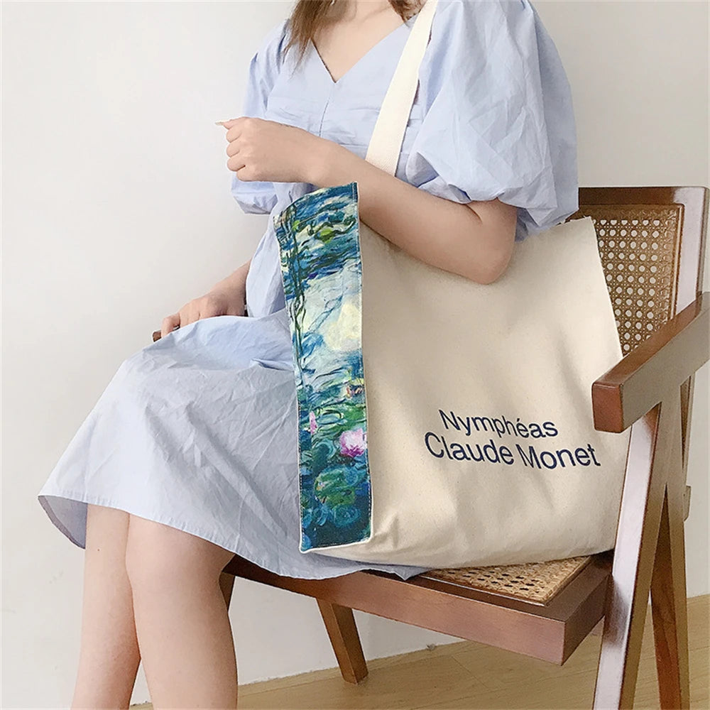 Large-capacity Art Canvas Shoulder Bag Oil Painting Printing