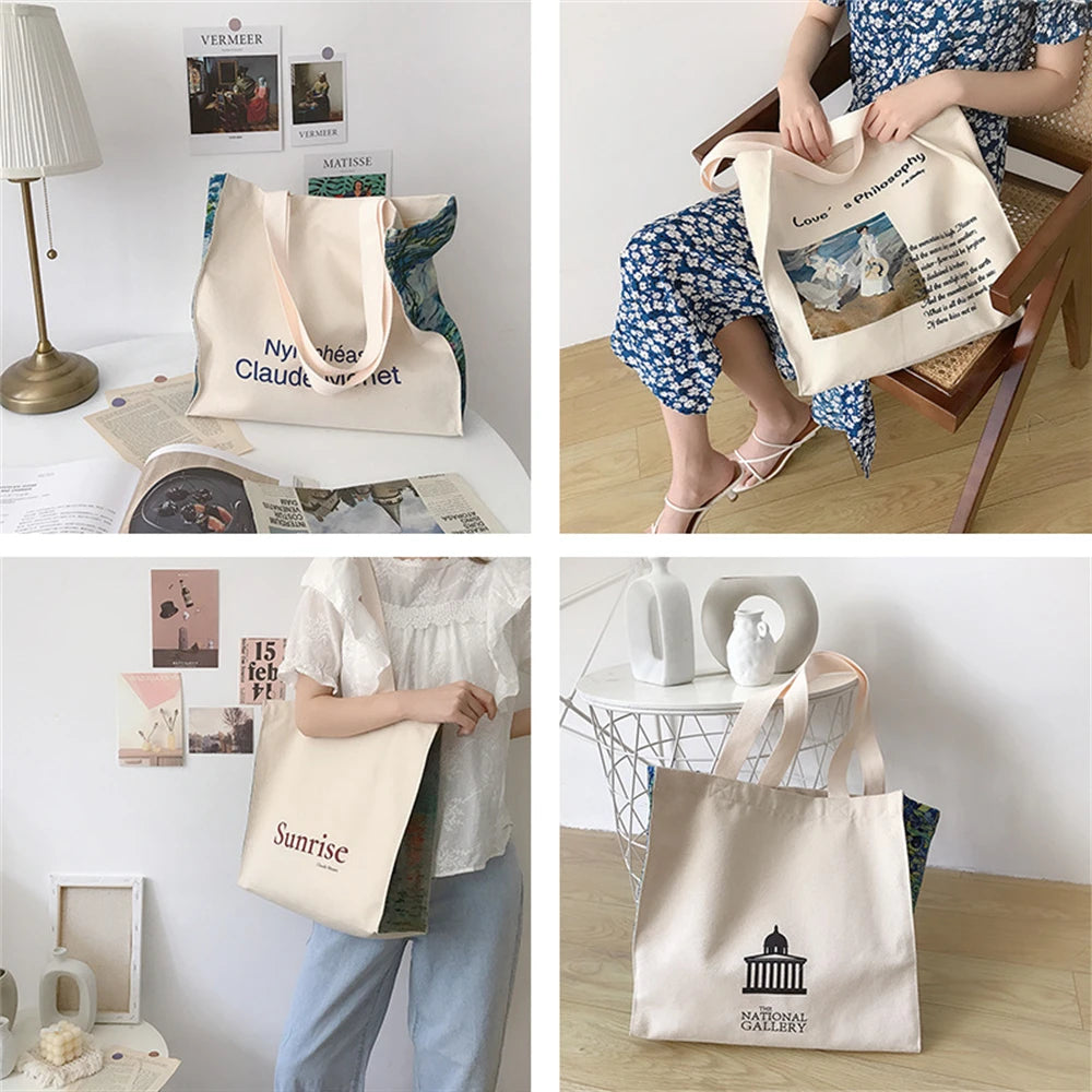 Large-capacity Art Canvas Shoulder Bag Oil Painting Printing