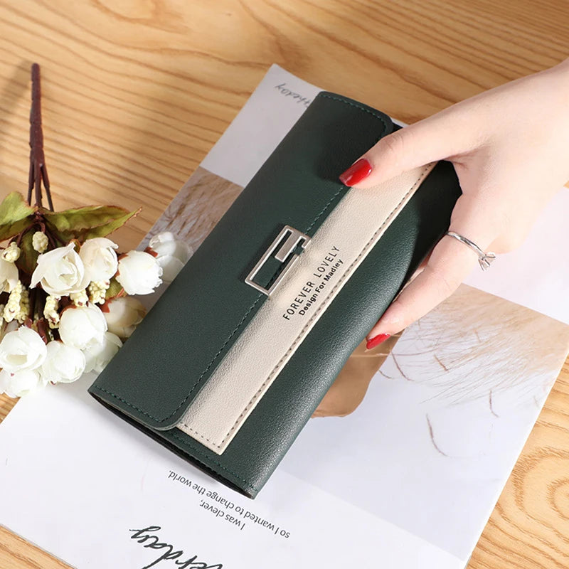Long Style Women's Wallet Clutch Bag Tri-Fold Multi-Function Buckle