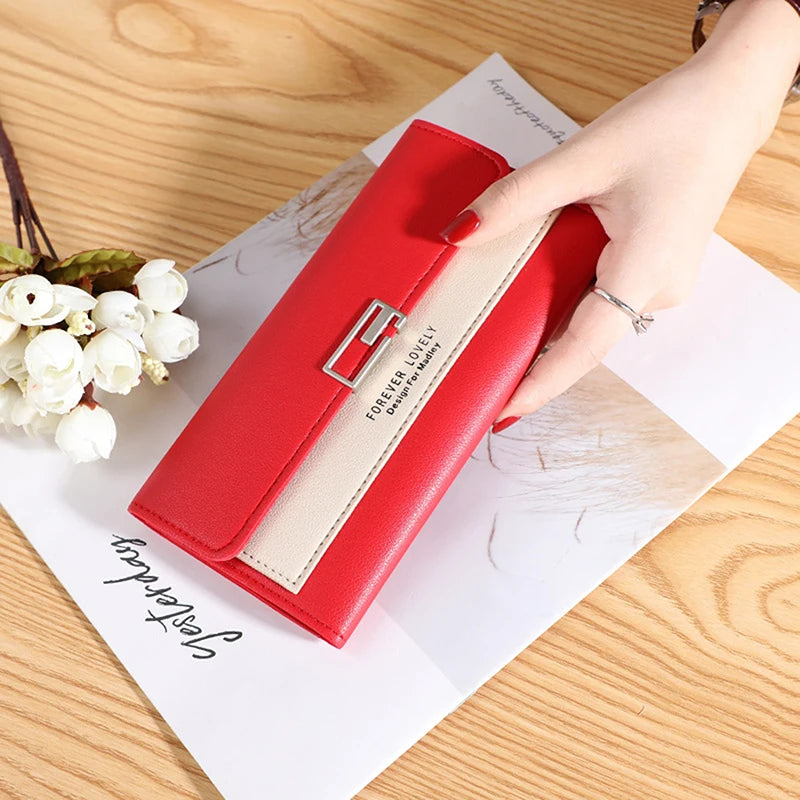 Long Style Women's Wallet Clutch Bag Tri-Fold Multi-Function Buckle