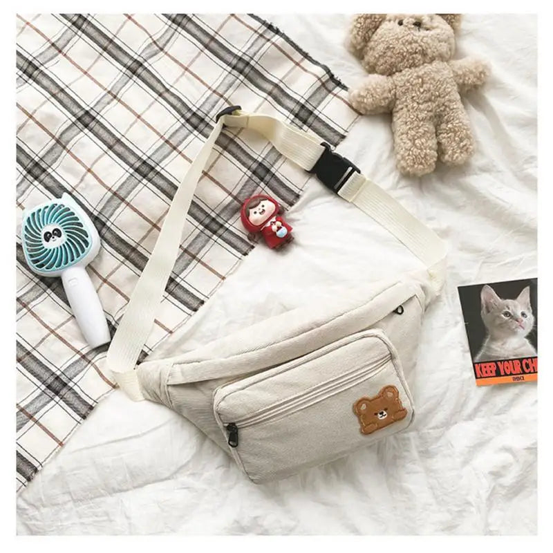 Corduroy Soft Doll Bag with Zipper Pocket and Phone Bag