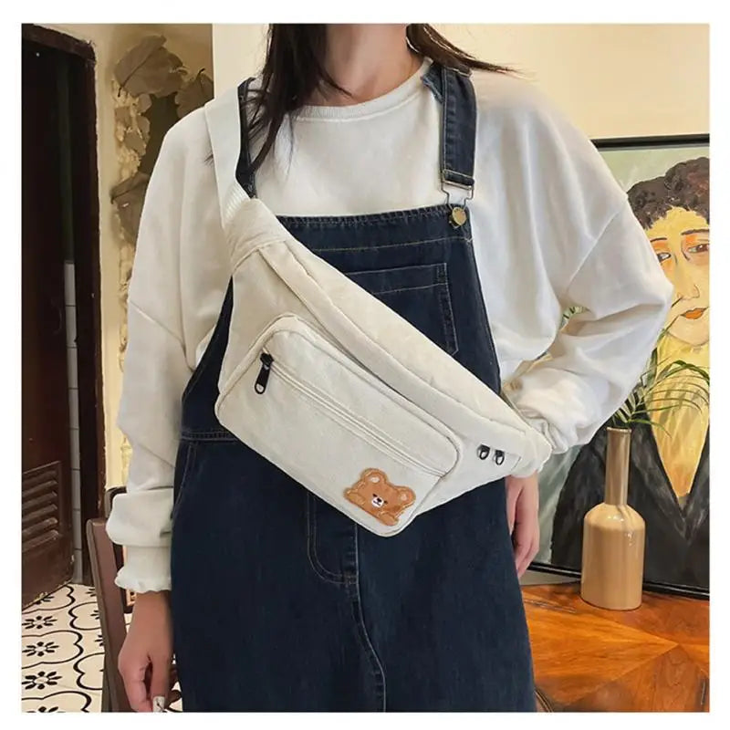 Corduroy Soft Doll Bag with Zipper Pocket and Phone Bag