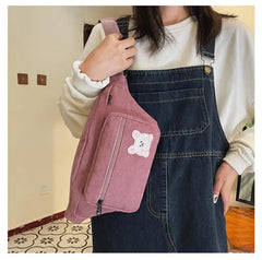 Corduroy Soft Doll Bag with Zipper Pocket and Phone Bag