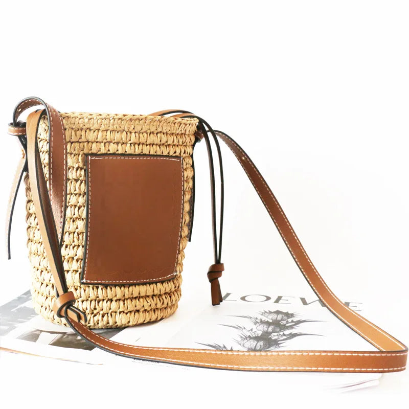 Round Straw Tote Raffia Woven Crossbody Bag