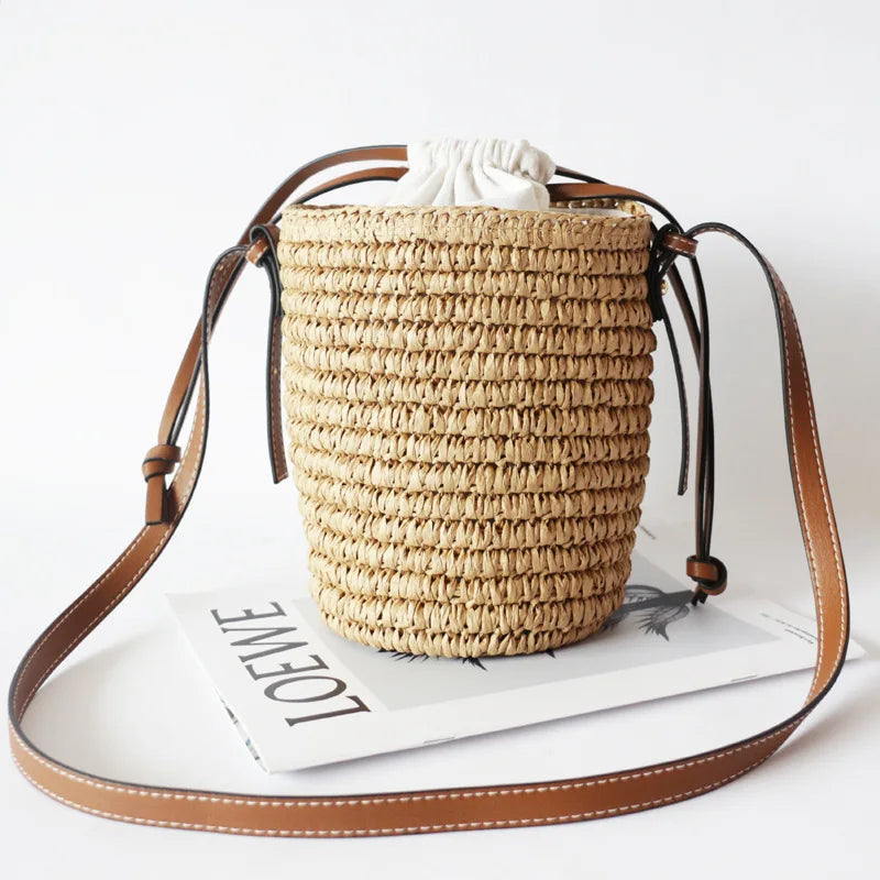 Round Straw Tote Raffia Woven Crossbody Bag