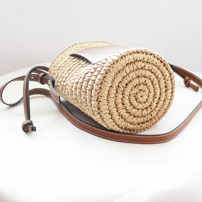 Round Straw Tote Raffia Woven Crossbody Bag