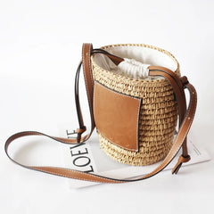 Round Straw Tote Raffia Woven Crossbody Bag