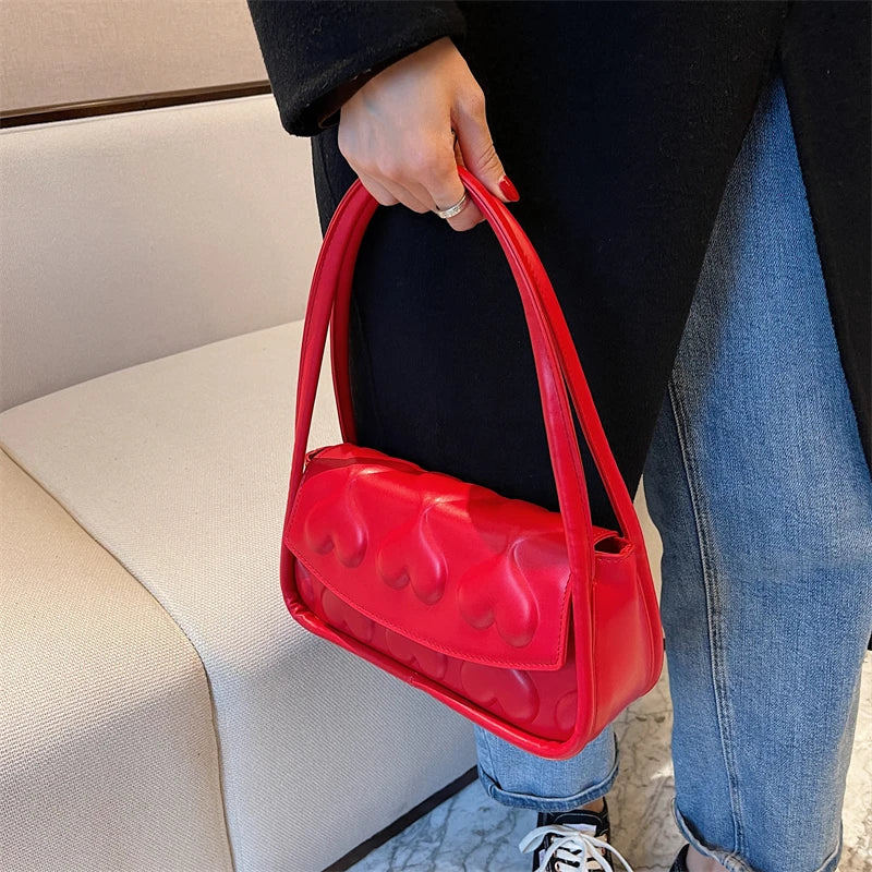 Vintage Shoulder Handbag Retro Baguet Heart Pattern Clutches