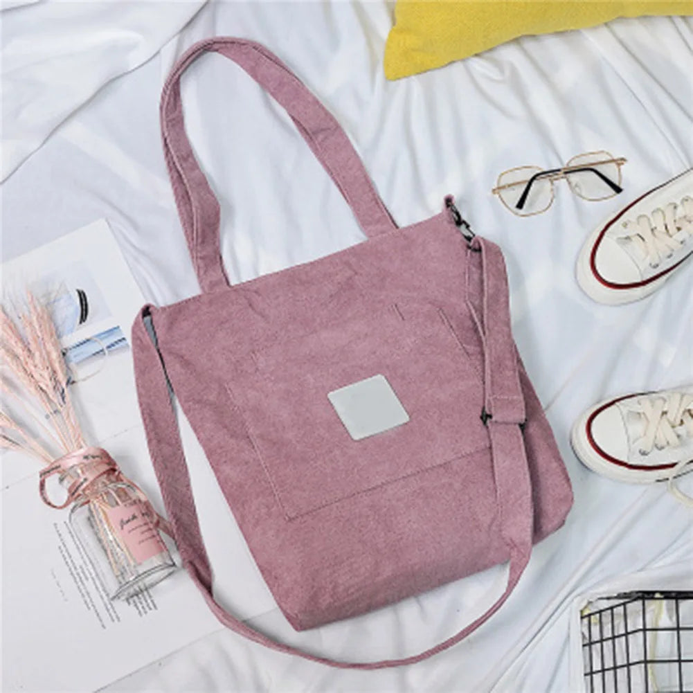 Corduroy Shoulder Bag Large Capacity Multi-pockets Tote Bag Bolsas