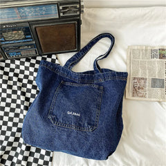 Women Denim Shoulder Tote Bag Canvas Handbag Casual Jeans Shopping Bag