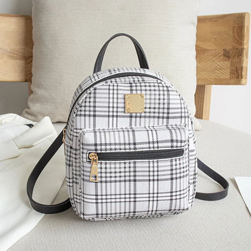 Grid Pattern PU Leather Backpack for Women