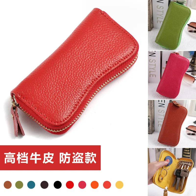 Leather Key Wallets Organizer Bag Keychain Coins Case Zipper Key Pouch