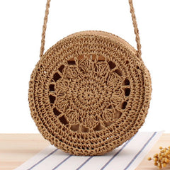 Mori Straw Beach Bag One-Shoulder Hollow Woven Round Cake