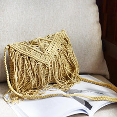 Women's Straw Tassel Beach Bag Rattan Crossbody Shoulder Bag