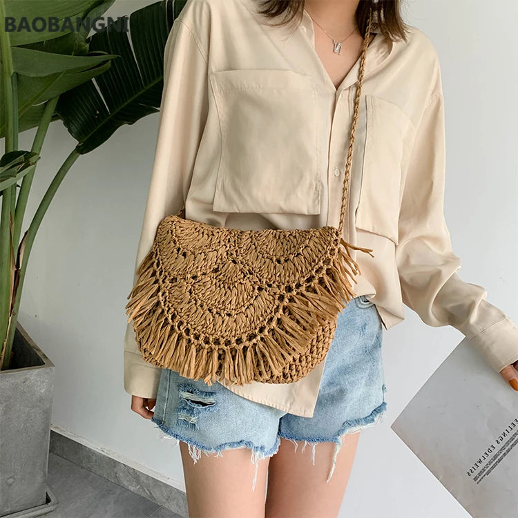 Straw Beach Bag Tassel Rattan Handbag