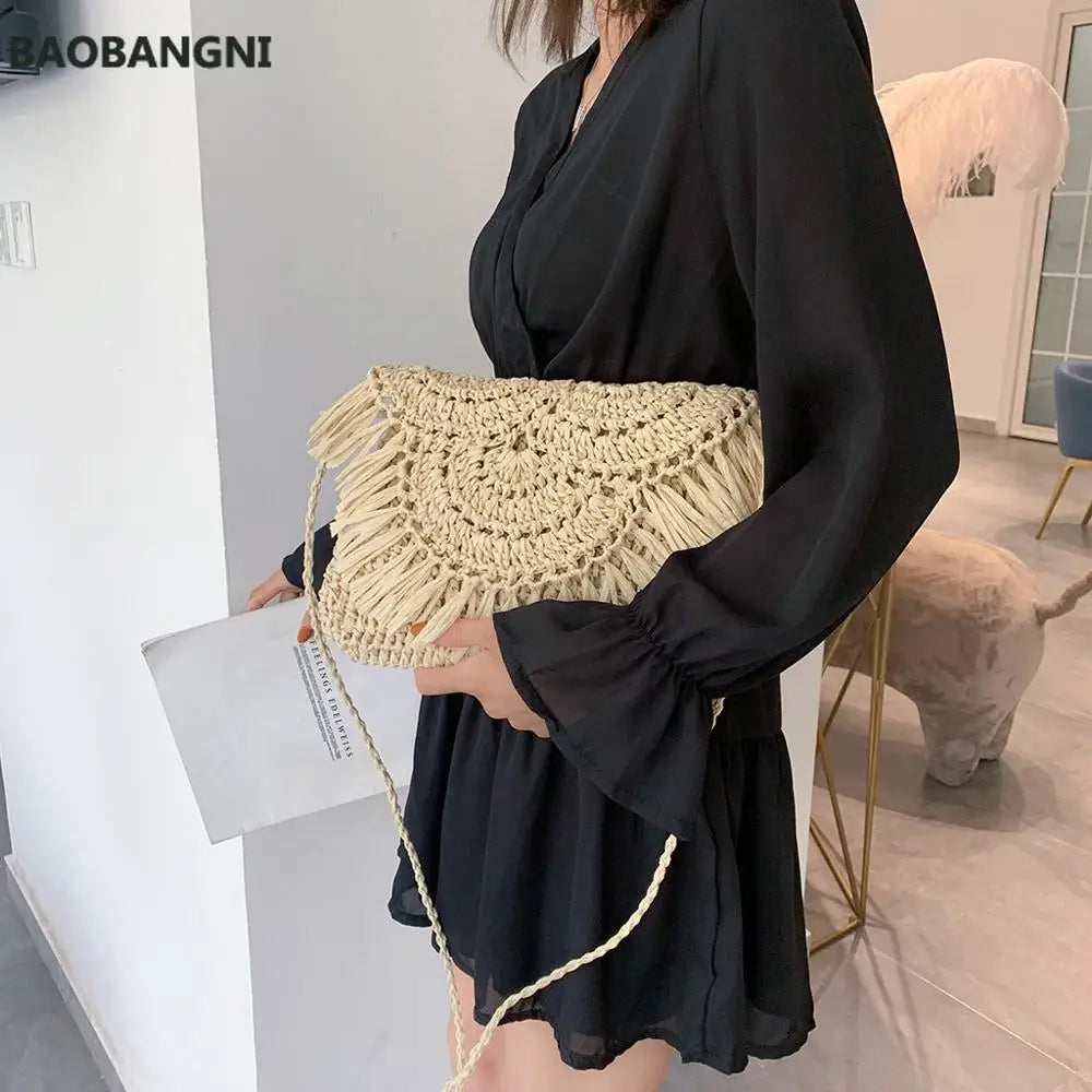 Straw Beach Bag Tassel Rattan Handbag