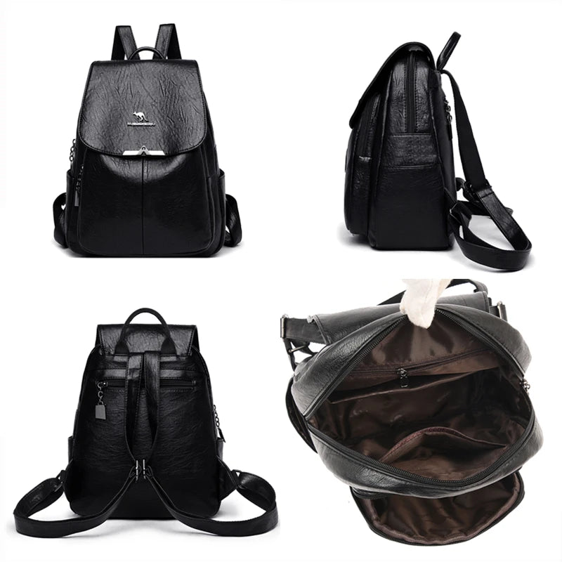 Summer Women Backpack High Soft Leather Large Capacity Travel