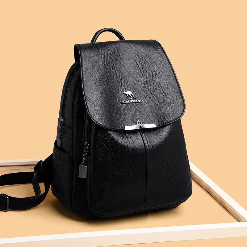 Summer Women Backpack High Soft Leather Large Capacity Travel