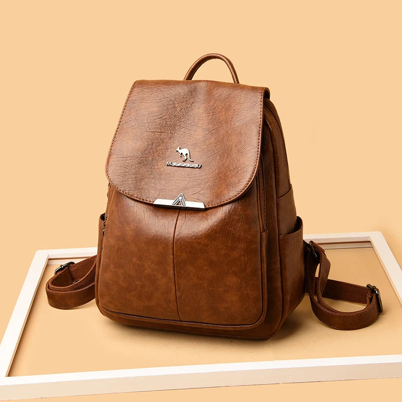 Summer Women Backpack High Soft Leather Large Capacity Travel