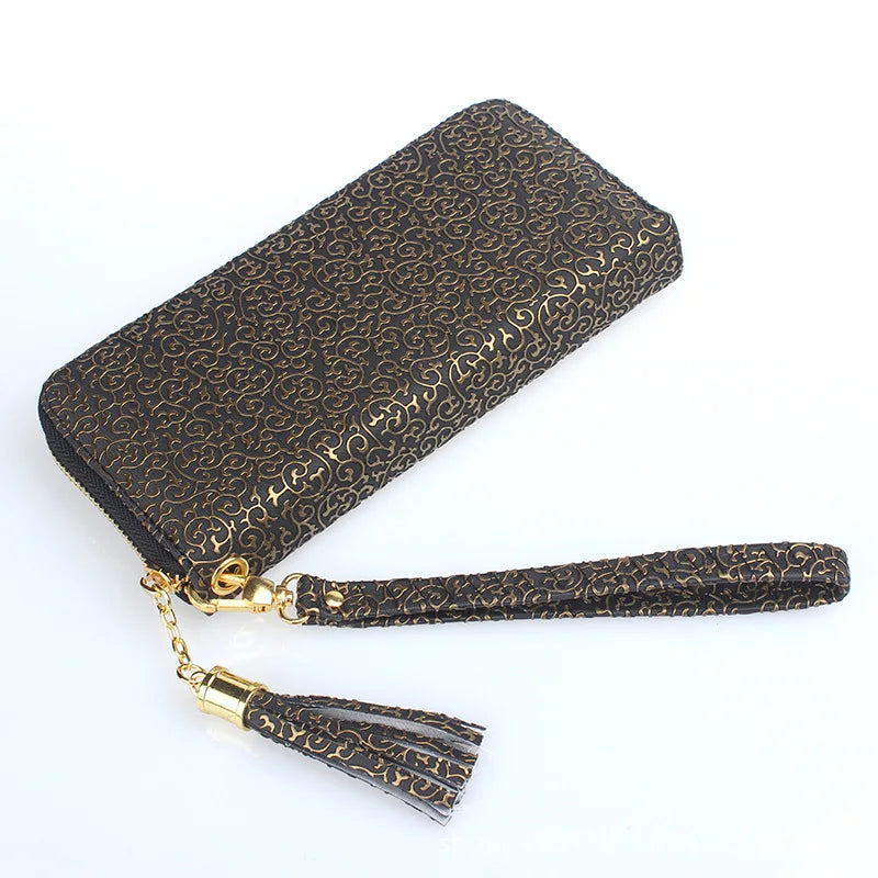 Solid Printing Tassel Ladies Wallet Large Capacity Clutch Bag Zipper Purse