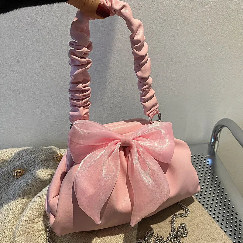 Sweet Bow Cloud Bag Flap Pu Leather Handbags Purse For Women