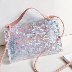 Small Square Messenger Bag Crossbody Shoulder Bag Transparent Soft PU Shinny H