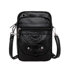 Textured Messenger Bag for Women Retro Shoulder Bag in Soft Leather Brown/Black