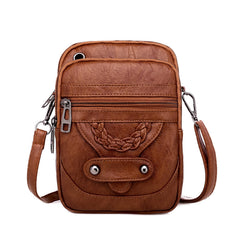 Textured Messenger Bag for Women Retro Shoulder Bag in Soft Leather Brown/Black