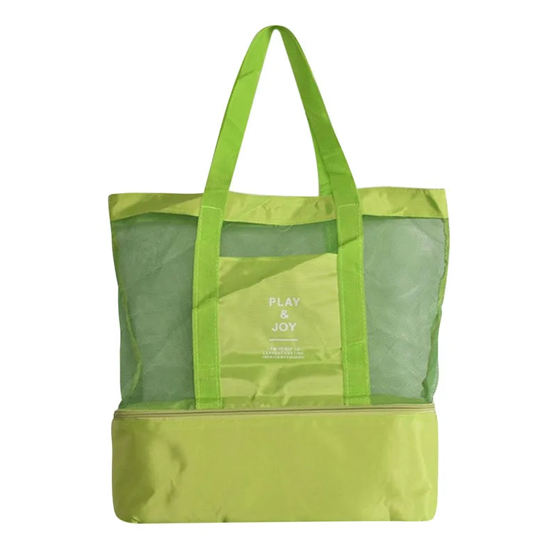 Thermal Insulation Handheld Lunch Bag Cooler Picnic Beach Tote Mesh Storage