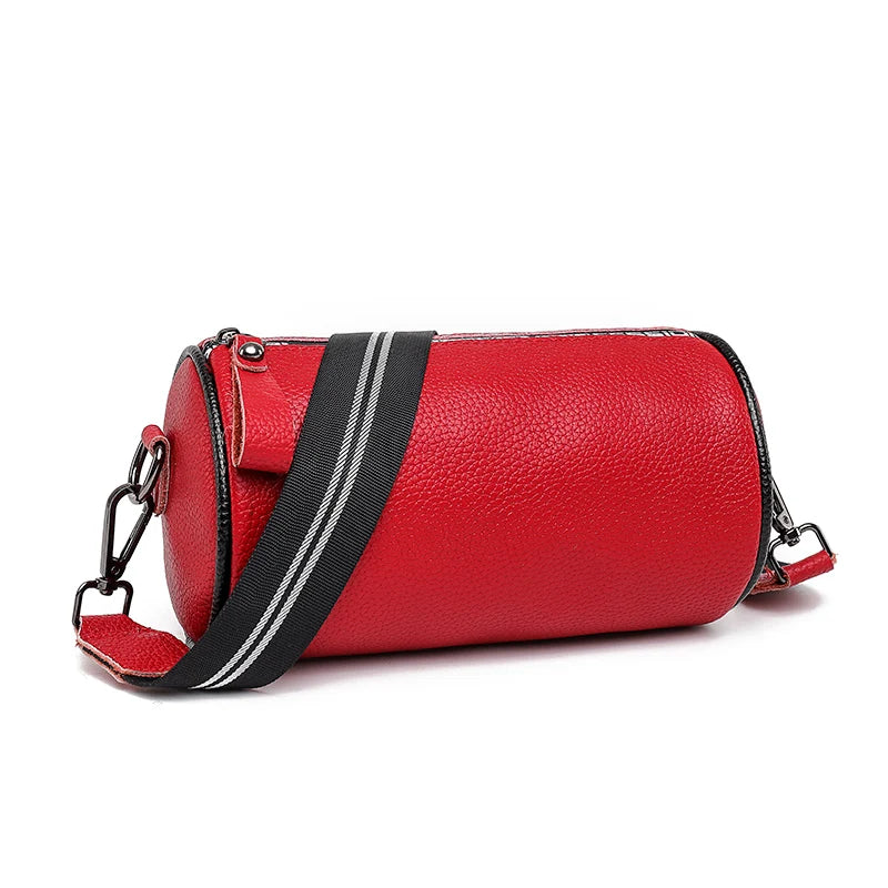 Pure Cowhide Shoulder Bag Barrel type Messenger Bag