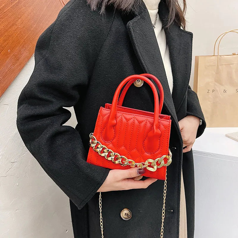 Metal Chain Shoulder Bag Crossbody Pack Solid Tote Bags