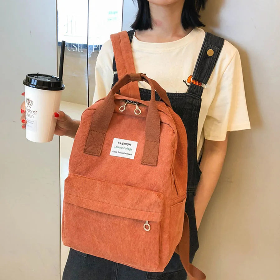 Corduroy Women Backpack College School Bag Harajuku Travel Shoulder Bags