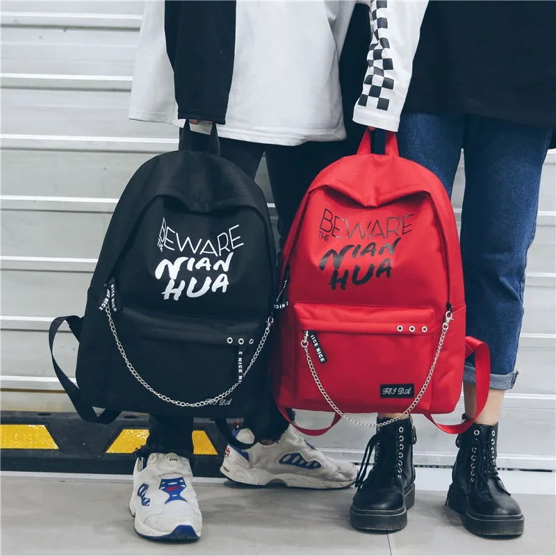 Korea Style Women Backpack Large Capacity Letter Pattern Girls Knapsack