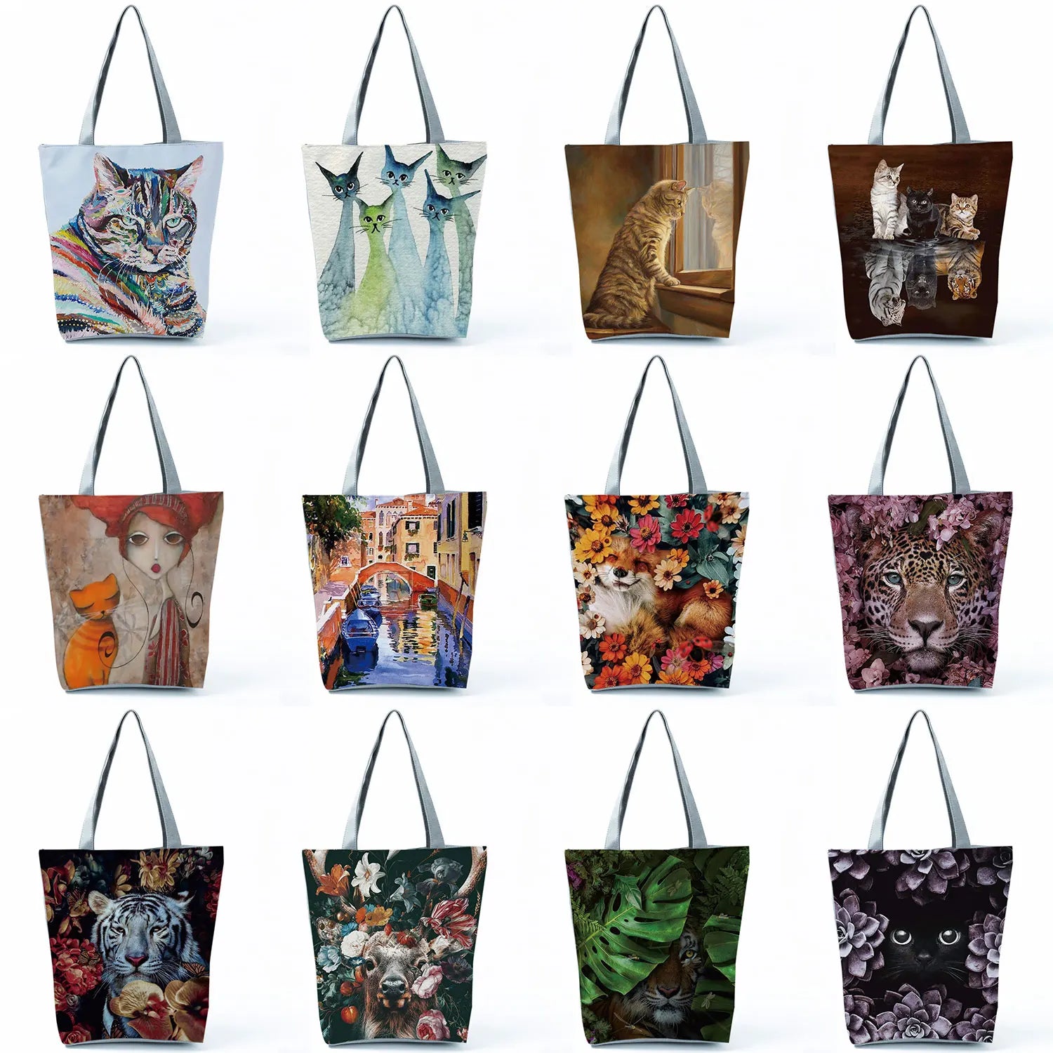 Cat Printed Shoulder Shopping Bag Large Capacity Handbag Tote