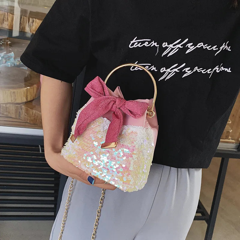 Sequins Mini Bucket Bag Crossbody Handbag
